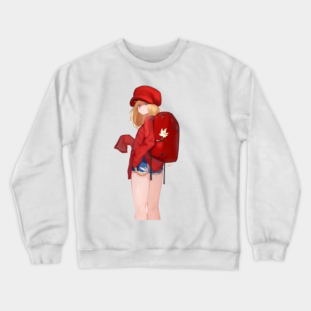 Red Backpack Girl Crewneck Sweatshirt by nagare017